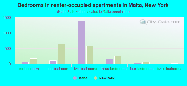 Bedrooms in renter-occupied apartments in Malta, New York