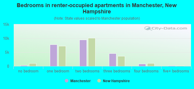 Bedrooms in renter-occupied apartments in Manchester, New Hampshire
