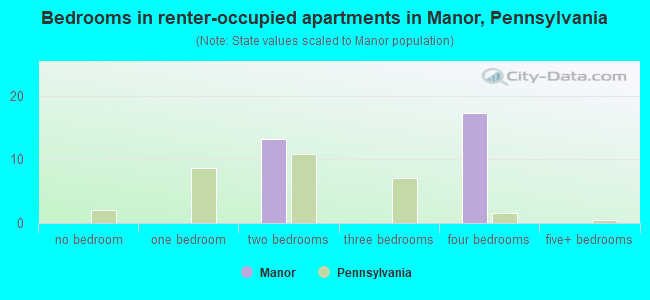 Bedrooms in renter-occupied apartments in Manor, Pennsylvania