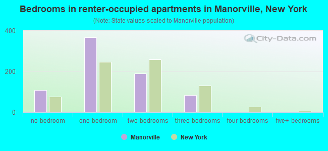 Bedrooms in renter-occupied apartments in Manorville, New York