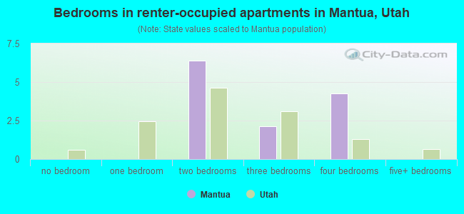 Bedrooms in renter-occupied apartments in Mantua, Utah