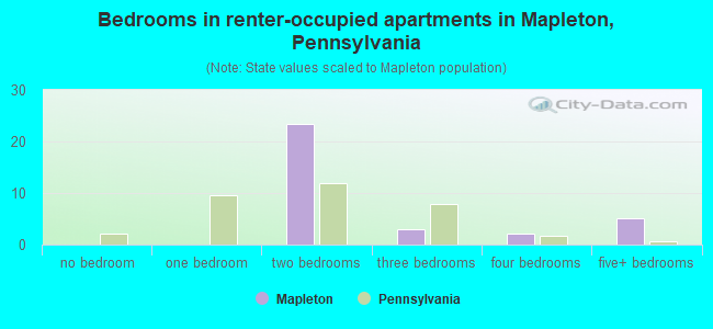 Bedrooms in renter-occupied apartments in Mapleton, Pennsylvania