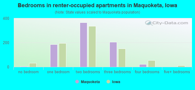 Bedrooms in renter-occupied apartments in Maquoketa, Iowa