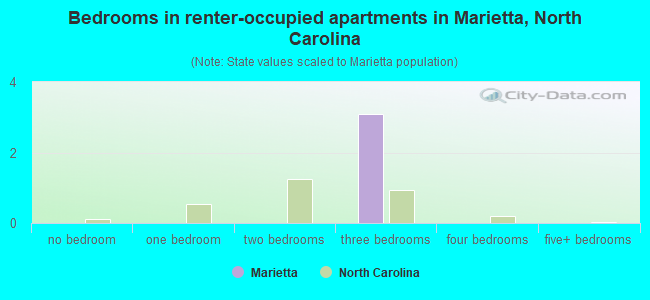 Bedrooms in renter-occupied apartments in Marietta, North Carolina