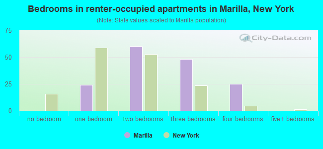 Bedrooms in renter-occupied apartments in Marilla, New York