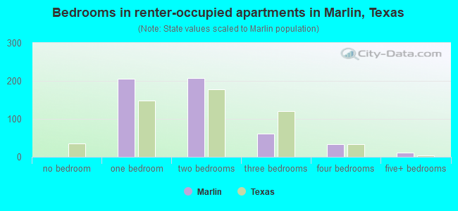 Bedrooms in renter-occupied apartments in Marlin, Texas