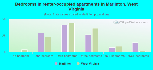 Bedrooms in renter-occupied apartments in Marlinton, West Virginia