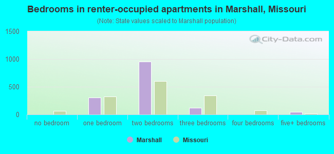 Bedrooms in renter-occupied apartments in Marshall, Missouri