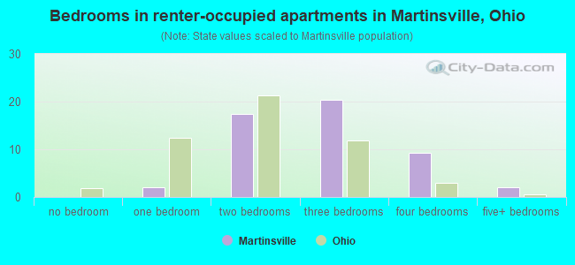 Bedrooms in renter-occupied apartments in Martinsville, Ohio