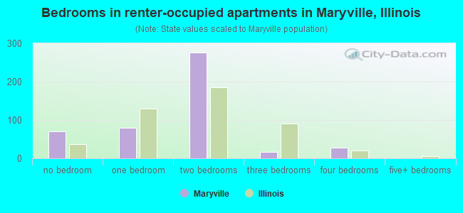 Bedrooms in renter-occupied apartments in Maryville, Illinois