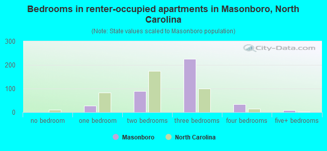 Bedrooms in renter-occupied apartments in Masonboro, North Carolina