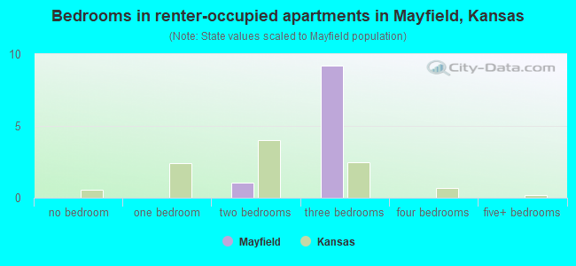 Bedrooms in renter-occupied apartments in Mayfield, Kansas