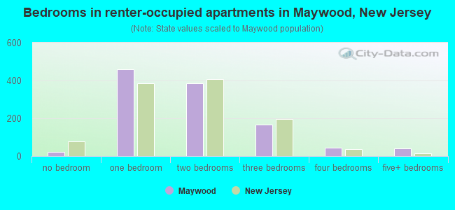 Bedrooms in renter-occupied apartments in Maywood, New Jersey