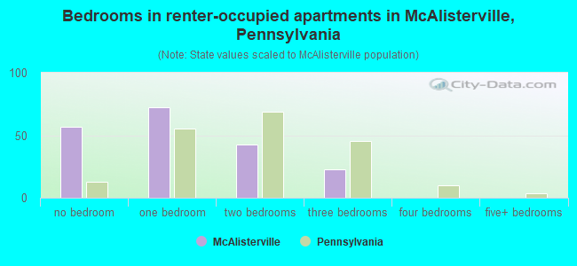 Bedrooms in renter-occupied apartments in McAlisterville, Pennsylvania