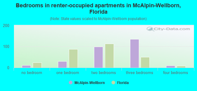 Bedrooms in renter-occupied apartments in McAlpin-Wellborn, Florida