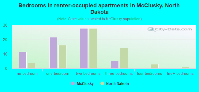 Bedrooms in renter-occupied apartments in McClusky, North Dakota