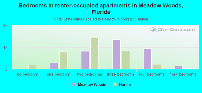 Bedrooms in renter-occupied apartments in Meadow Woods, Florida
