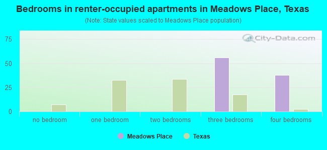 Bedrooms in renter-occupied apartments in Meadows Place, Texas