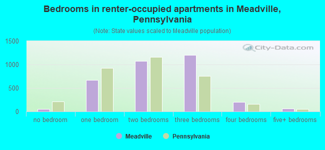 Bedrooms in renter-occupied apartments in Meadville, Pennsylvania