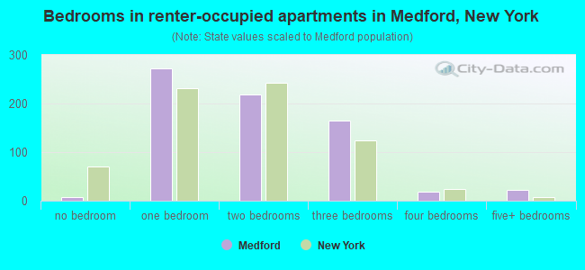Bedrooms in renter-occupied apartments in Medford, New York