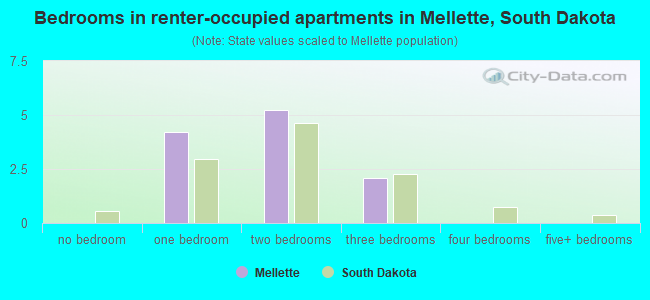 Bedrooms in renter-occupied apartments in Mellette, South Dakota