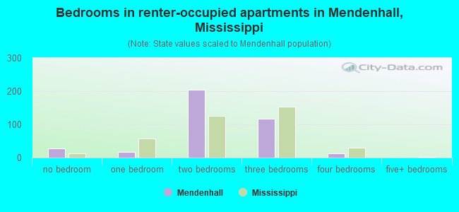 Bedrooms in renter-occupied apartments in Mendenhall, Mississippi