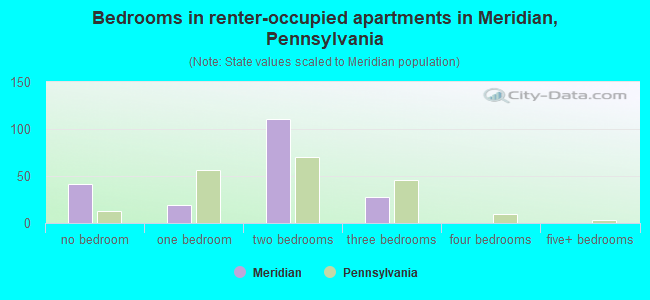 Bedrooms in renter-occupied apartments in Meridian, Pennsylvania