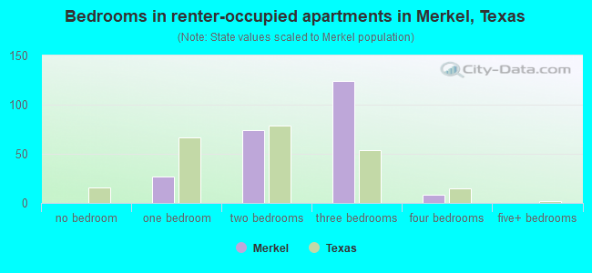 Bedrooms in renter-occupied apartments in Merkel, Texas