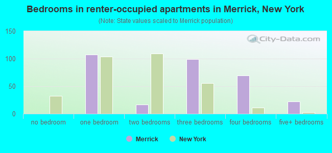 Bedrooms in renter-occupied apartments in Merrick, New York