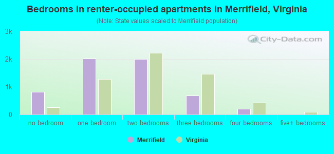 Bedrooms in renter-occupied apartments in Merrifield, Virginia