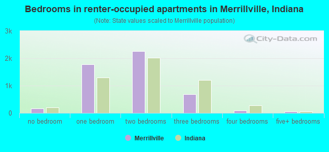 Bedrooms in renter-occupied apartments in Merrillville, Indiana