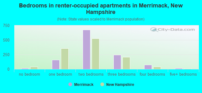 Bedrooms in renter-occupied apartments in Merrimack, New Hampshire