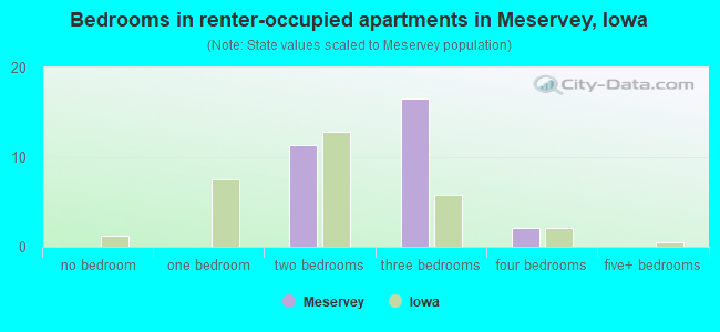Bedrooms in renter-occupied apartments in Meservey, Iowa