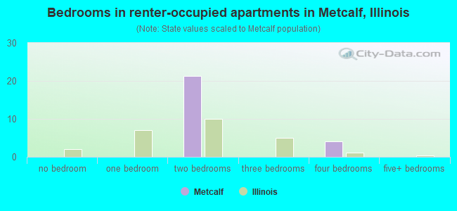 Bedrooms in renter-occupied apartments in Metcalf, Illinois