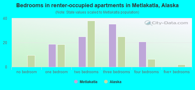 Bedrooms in renter-occupied apartments in Metlakatla, Alaska