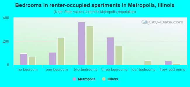 Bedrooms in renter-occupied apartments in Metropolis, Illinois