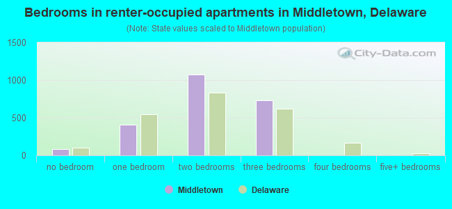 Bedrooms in renter-occupied apartments in Middletown, Delaware