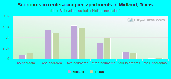 Bedrooms in renter-occupied apartments in Midland, Texas
