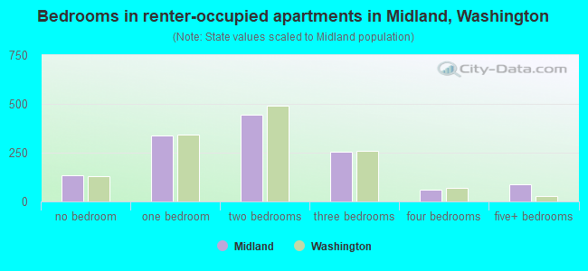 Bedrooms in renter-occupied apartments in Midland, Washington