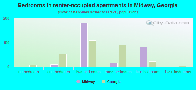 Bedrooms in renter-occupied apartments in Midway, Georgia