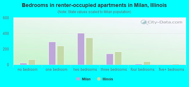 Bedrooms in renter-occupied apartments in Milan, Illinois