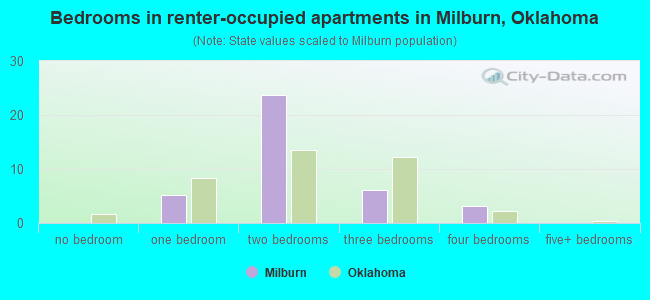 Bedrooms in renter-occupied apartments in Milburn, Oklahoma