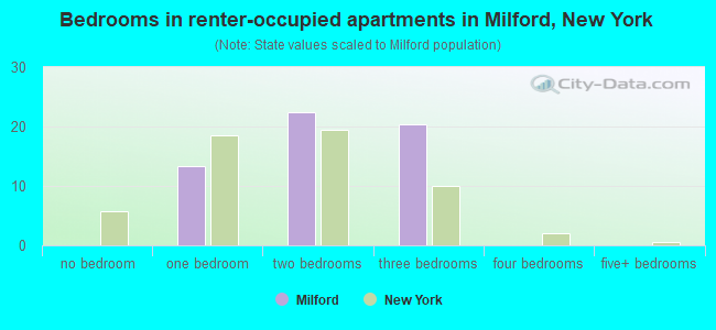 Bedrooms in renter-occupied apartments in Milford, New York