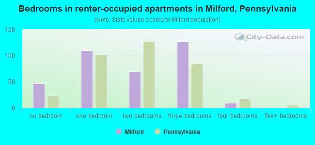 Bedrooms in renter-occupied apartments in Milford, Pennsylvania