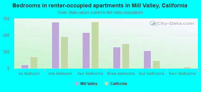 Bedrooms in renter-occupied apartments in Mill Valley, California