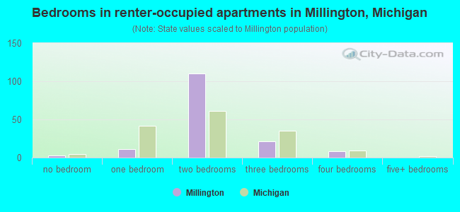 Bedrooms in renter-occupied apartments in Millington, Michigan