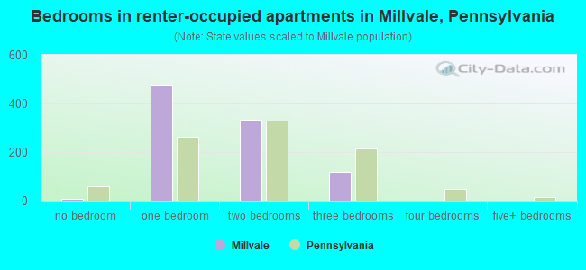 Bedrooms in renter-occupied apartments in Millvale, Pennsylvania