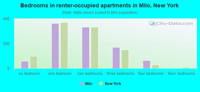 Bedrooms in renter-occupied apartments in Milo, New York