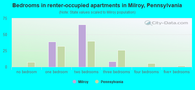 Bedrooms in renter-occupied apartments in Milroy, Pennsylvania