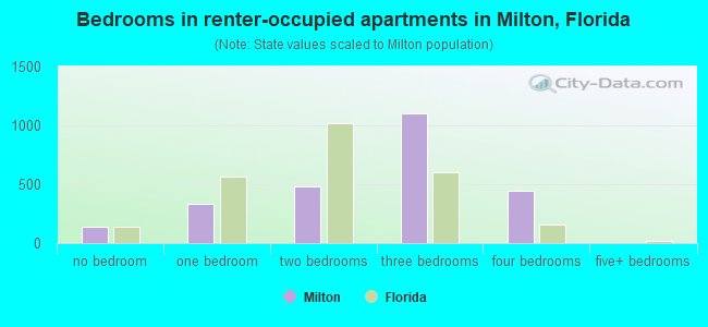 Bedrooms in renter-occupied apartments in Milton, Florida